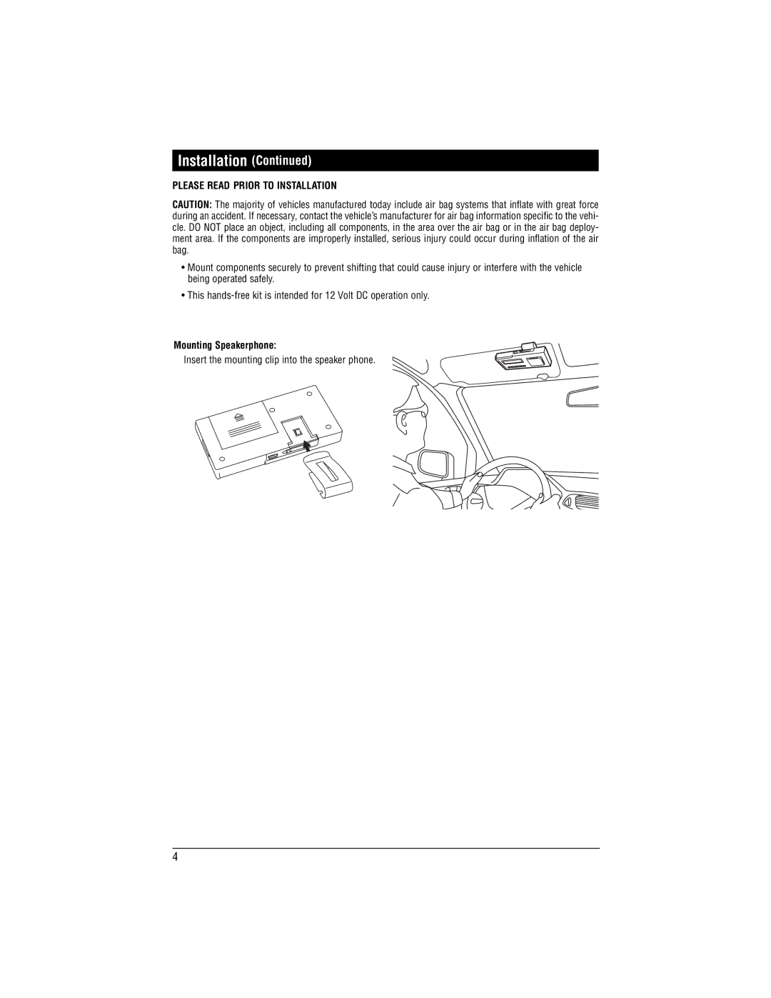 Magnadyne BT-HFKP30 installation manual Please Read Prior to Installation, Mounting Speakerphone 