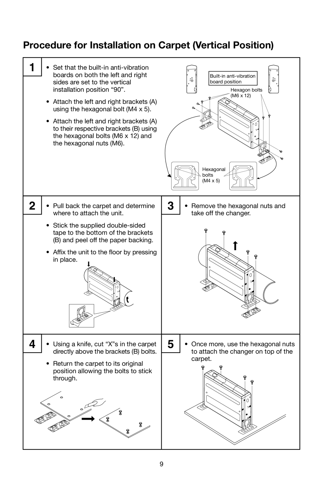 Magnadyne EAX540 manual Procedure for Installation on Carpet Vertical Position 