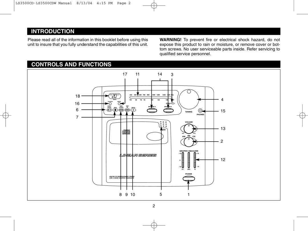 Magnadyne LS3500CDS, LS3500CDB, LS3500CDW owner manual Introduction, Controls and Functions 