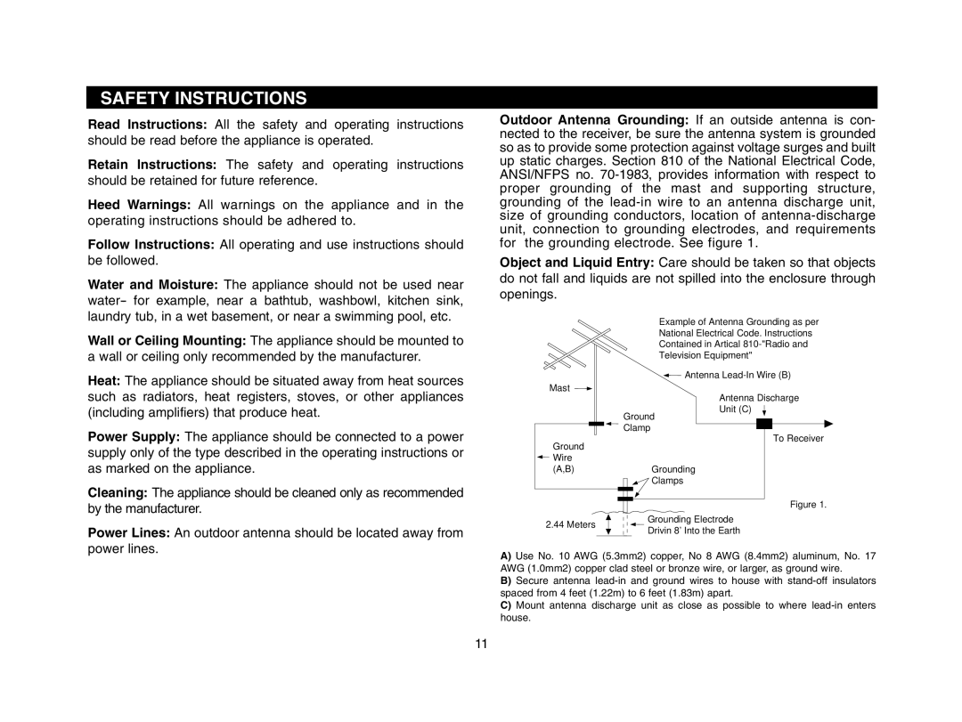 Magnadyne LS4001B, LS4000W, LS4000B, LS4000S LS4001W, LS4001S owner manual Safety Instructions, Meters 