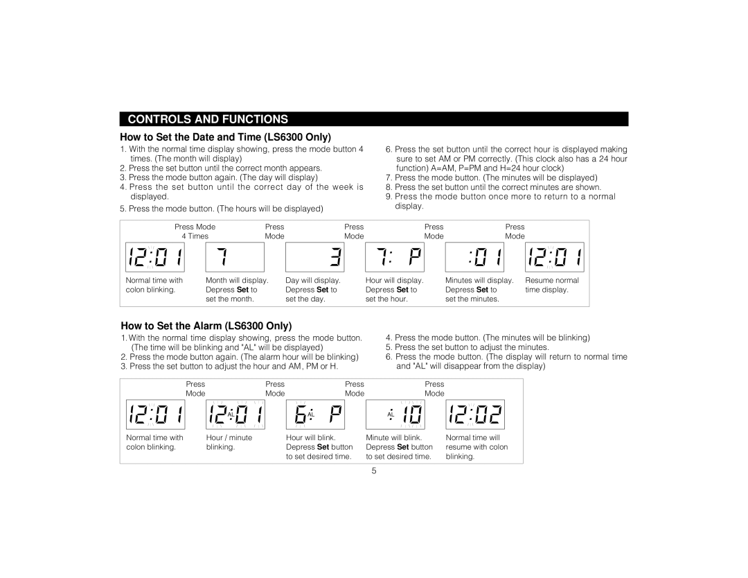 Magnadyne LS6000 owner manual How to Set the Date and Time LS6300 Only 