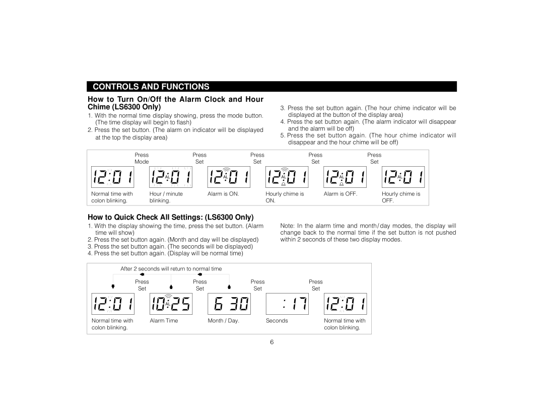 Magnadyne LS6000 owner manual How to Quick Check All Settings LS6300 Only 