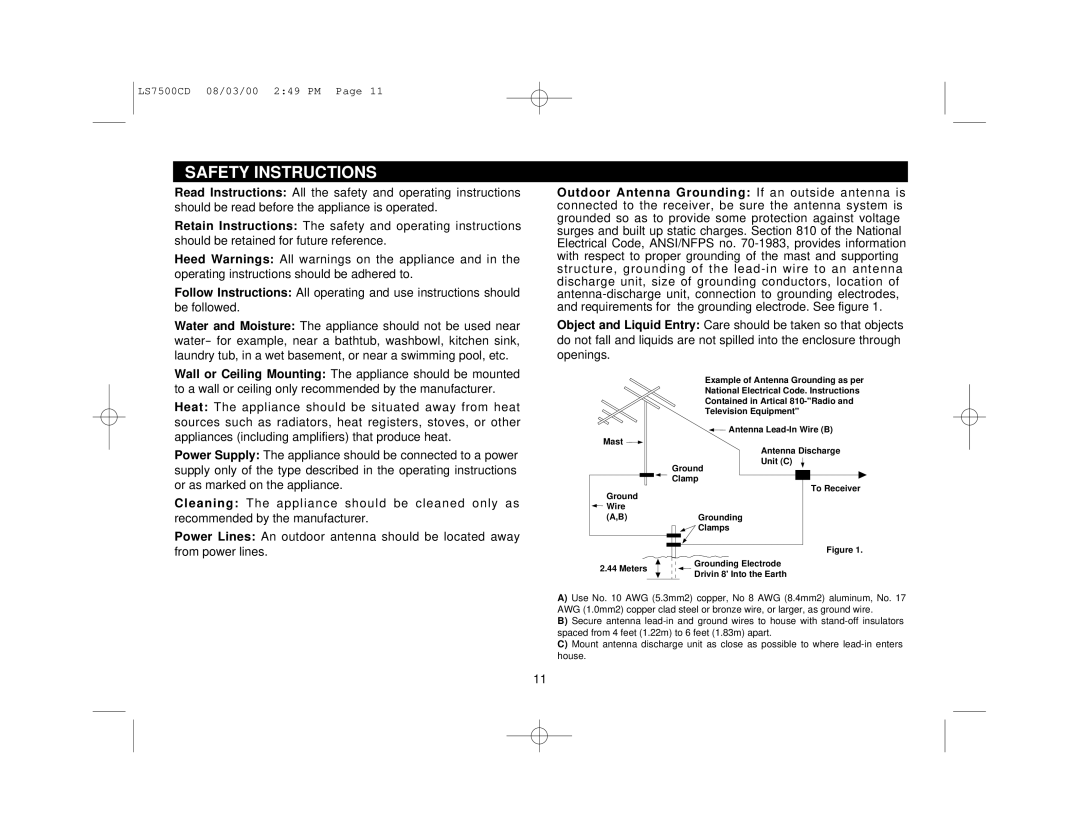 Magnadyne LS7500CD owner manual Safety Instructions, Meters 