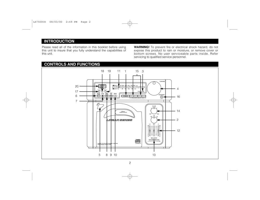 Magnadyne LS7500CD owner manual Introduction, Controls and Functions 