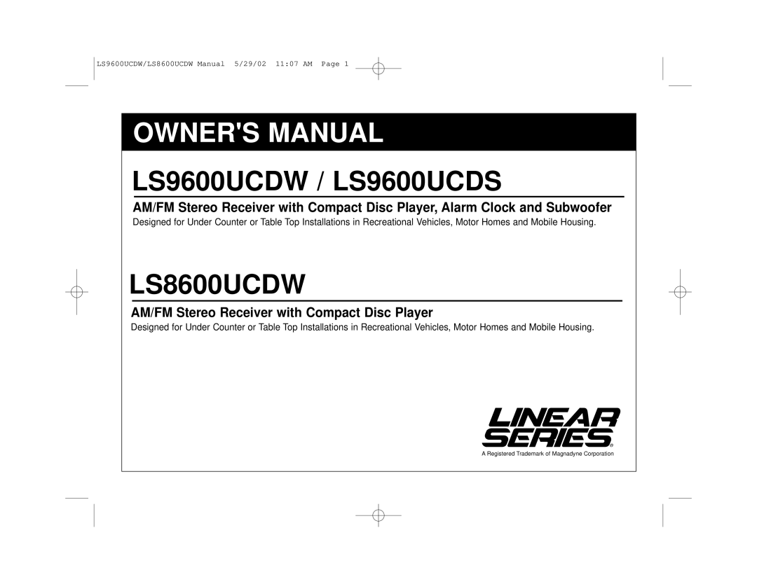 Magnadyne LS8600UCDW owner manual LS9600UCDW / LS9600UCDS 