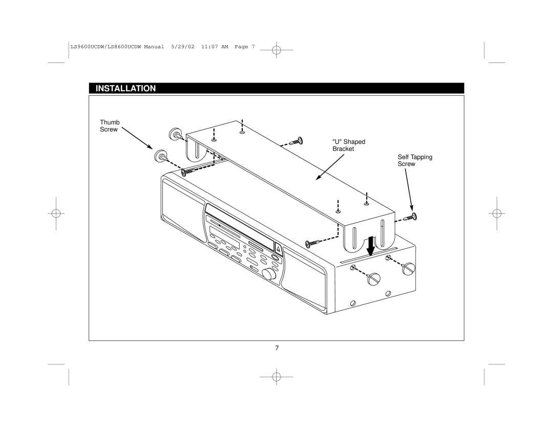 Magnadyne LS9600UCDS, LS9600UCDW, LS8600UCDW owner manual Thumb Screw Shaped Bracket 