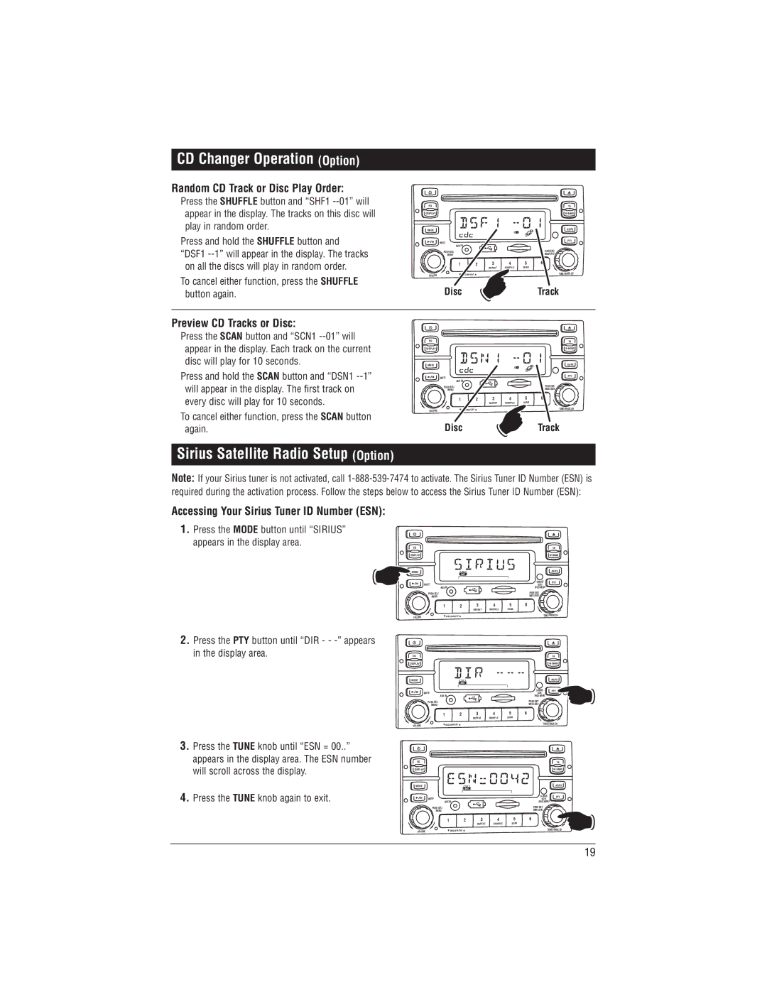 Magnadyne M1-CD Sirius Satellite Radio Setup Option, Random CD Track or Disc Play Order, Preview CD Tracks or Disc 