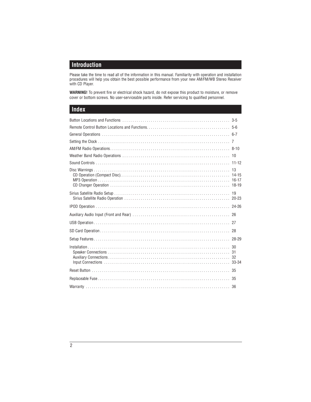 Magnadyne M1-CD installation manual Introduction, Index 