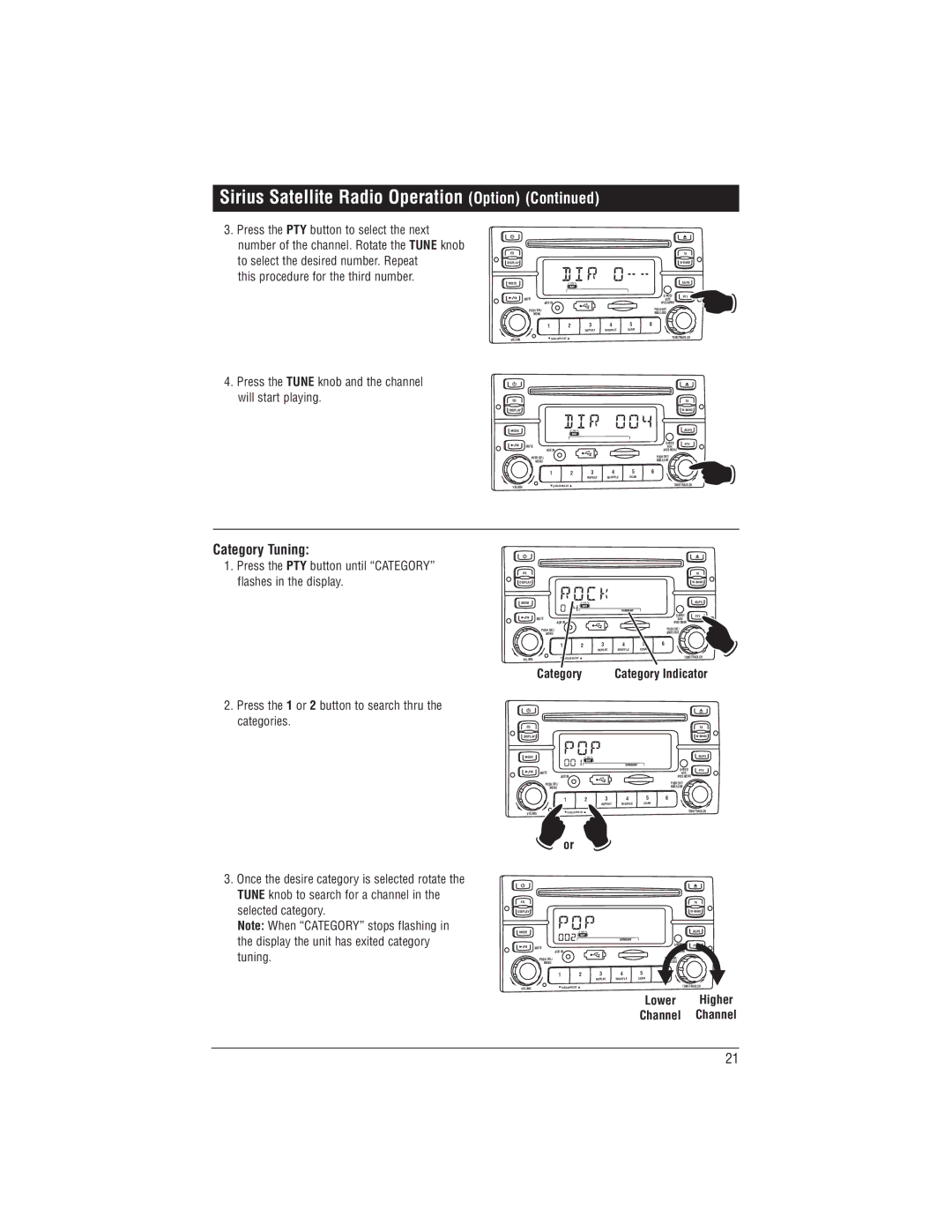 Magnadyne M1-CD installation manual Category Tuning, This procedure for the third number, Lower Higher Channel Channel 