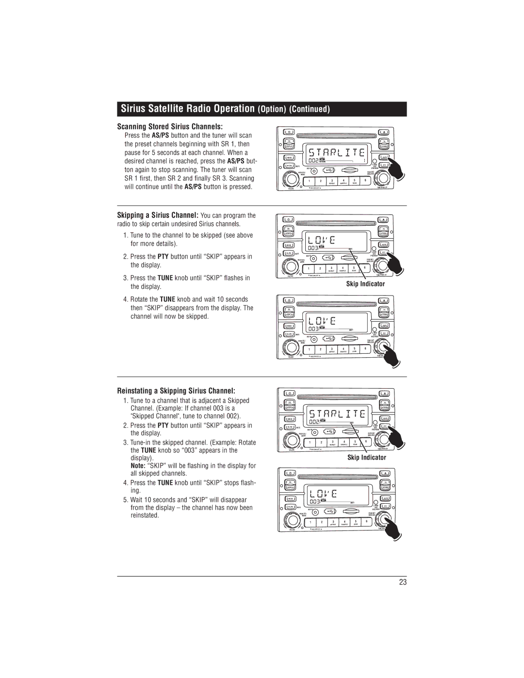 Magnadyne M1-CD installation manual Scanning Stored Sirius Channels, Reinstating a Skipping Sirius Channel 