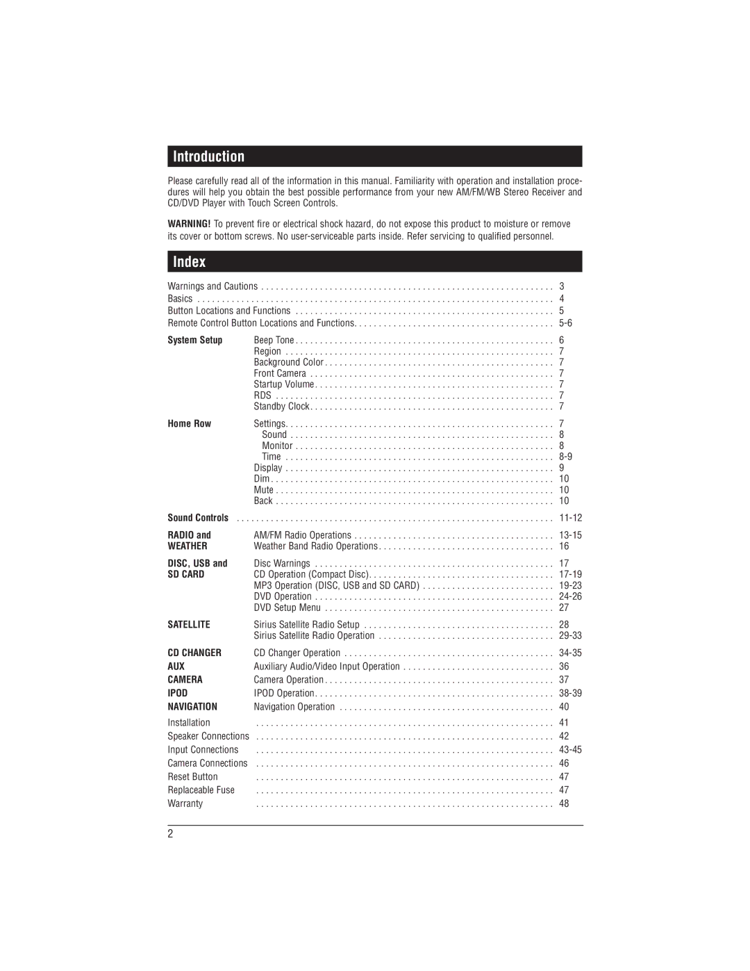 Magnadyne M1-LCD-2 installation manual Introduction, Index 