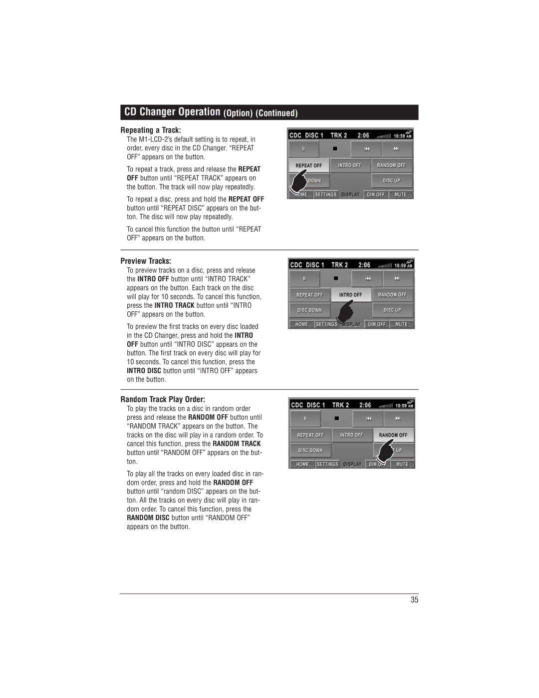 Magnadyne M1-LCD-2 installation manual Repeating a Track, Preview Tracks 