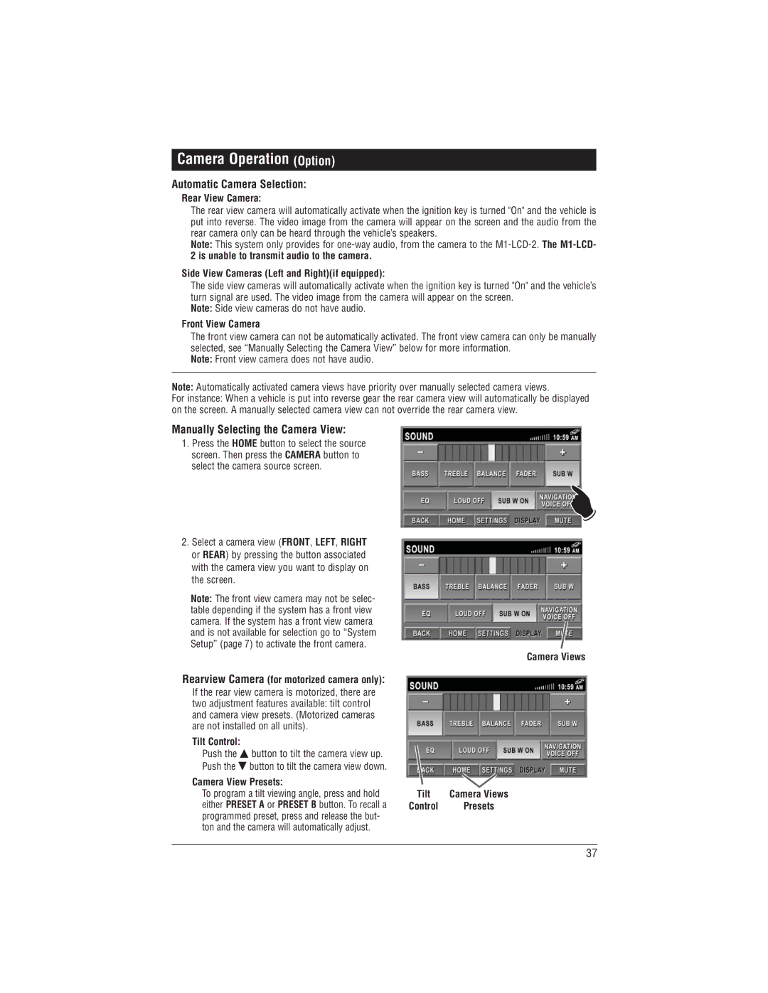 Magnadyne M1-LCD-2 Camera Operation Option, Automatic Camera Selection, Manually Selecting the Camera View 