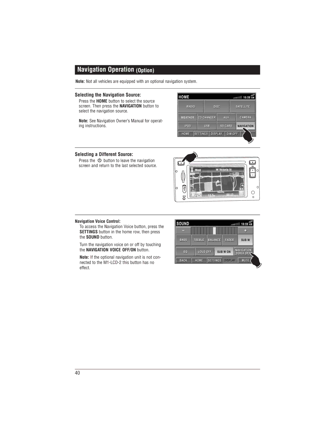 Magnadyne M1-LCD-2 Navigation Operation Option, Selecting the Navigation Source, Selecting a Different Source 