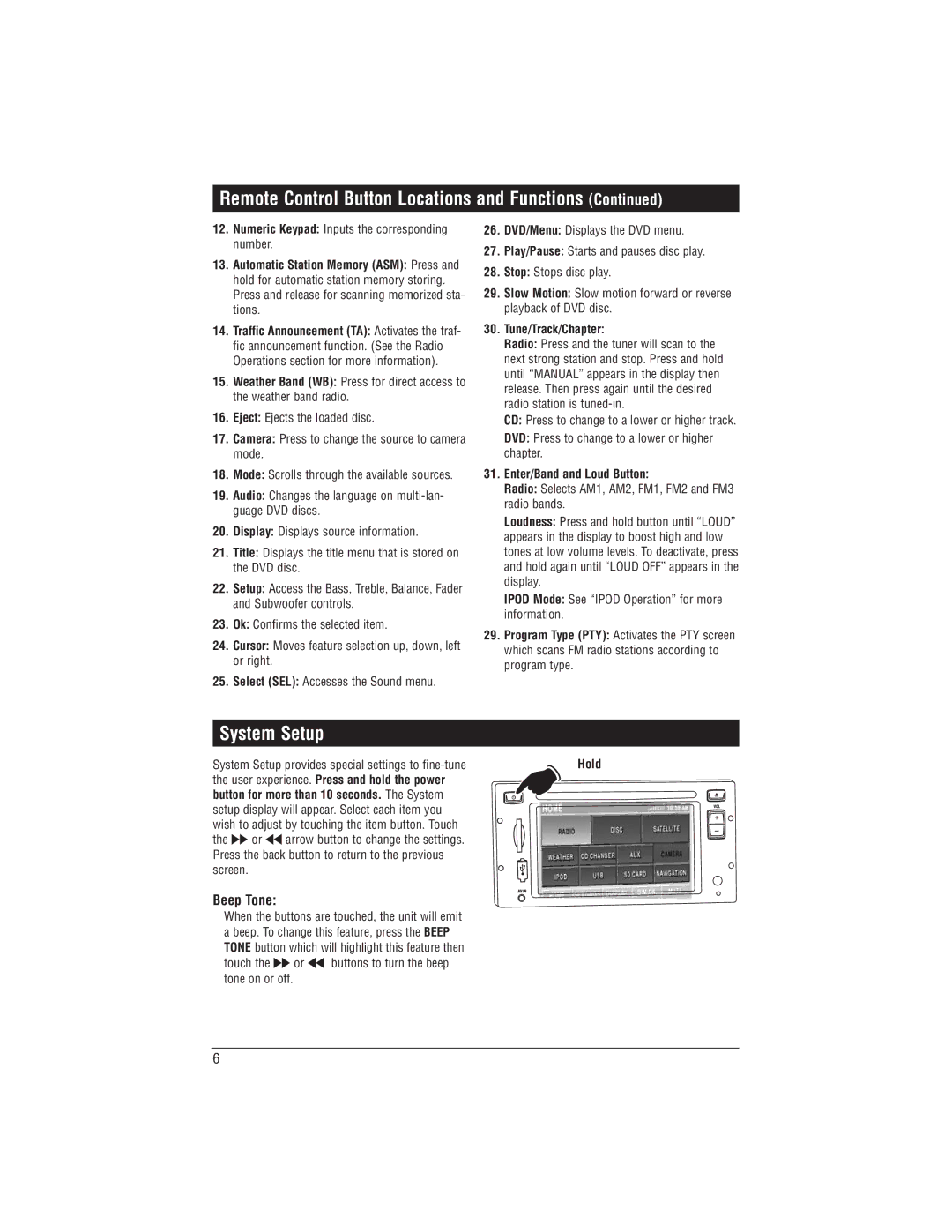 Magnadyne M1-LCD-2 installation manual System Setup, Beep Tone, Tune/Track/Chapter, Enter/Band and Loud Button 