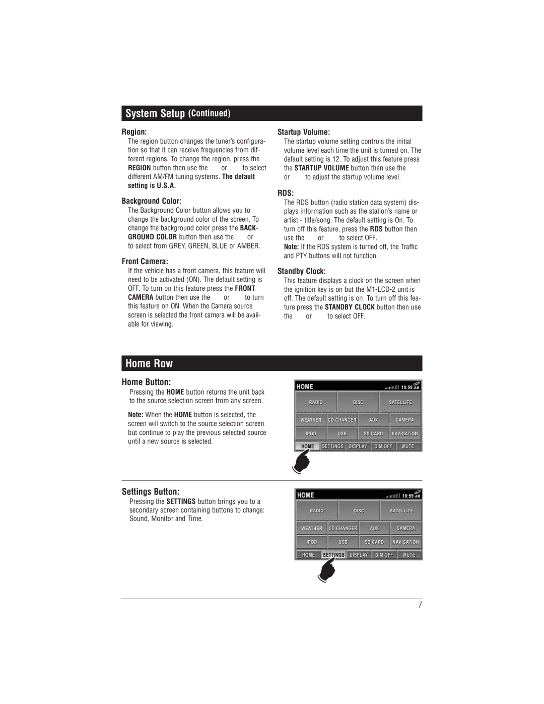 Magnadyne M1-LCD-2 installation manual Home Row 