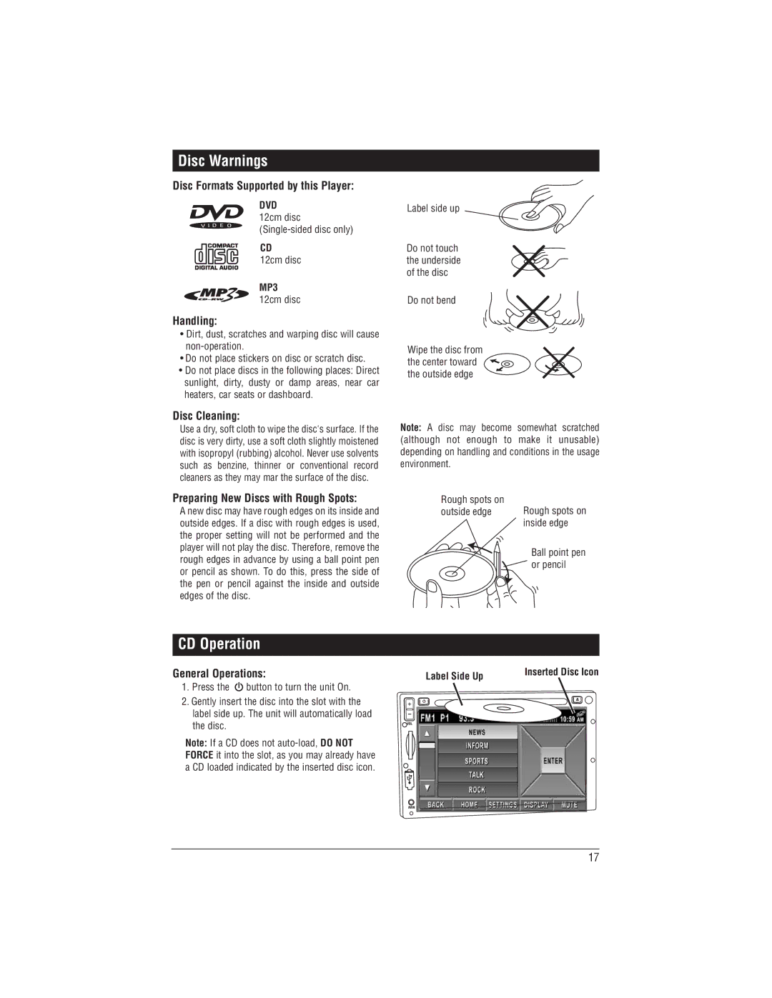 Magnadyne M1-LCD installation manual Disc Warnings, CD Operation 