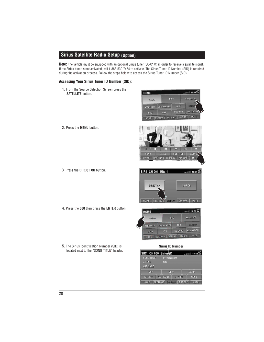 Magnadyne M1-LCD installation manual Sirius Satellite Radio Setup Option, Accessing Your Sirius Tuner ID Number SID 