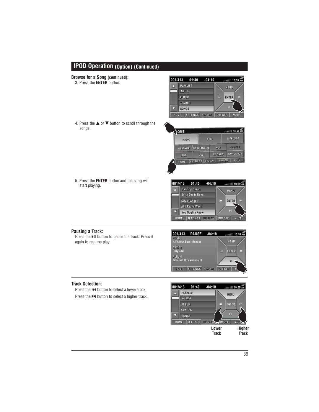 Magnadyne M1-LCD installation manual Ipod Operation Option, Pausing a Track 