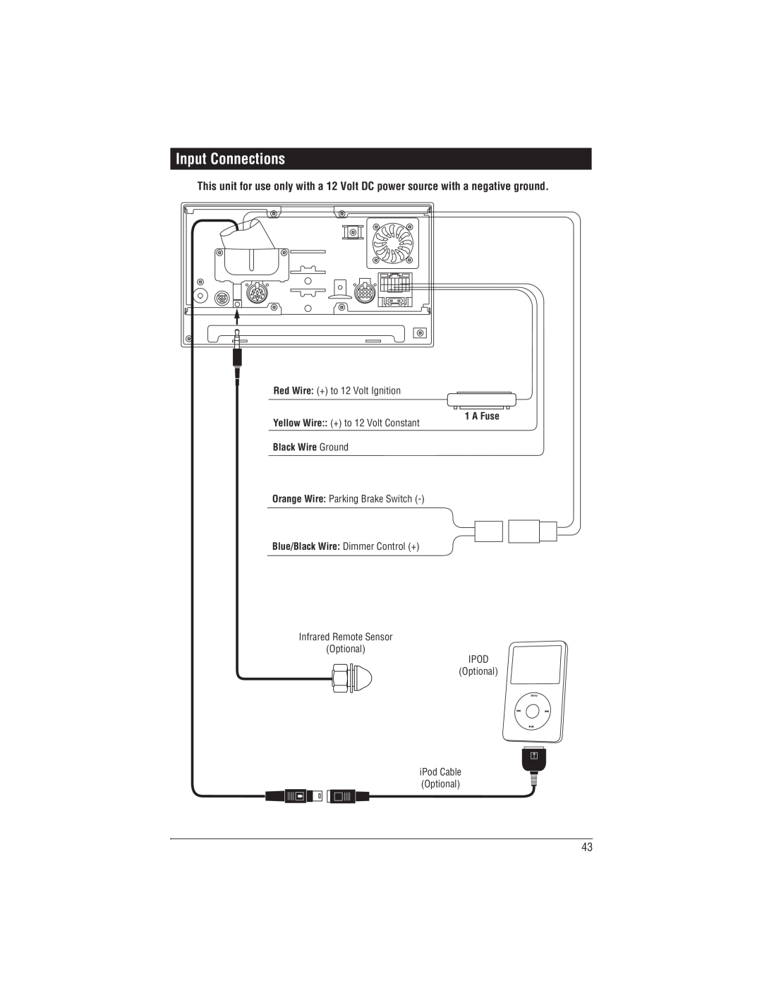 Magnadyne M1-LCD installation manual Input Connections, A Fuse, Menu 