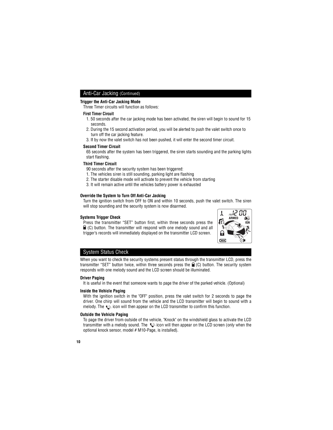 Magnadyne M11RF-LCD user manual System Status Check 