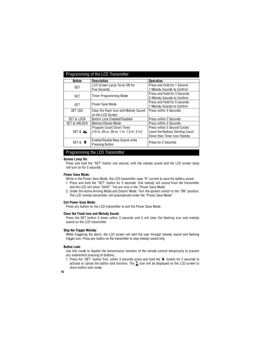 Magnadyne M11RF-LCD user manual Programming of the LCD Transmitter, Programming the LCD Transmitter 