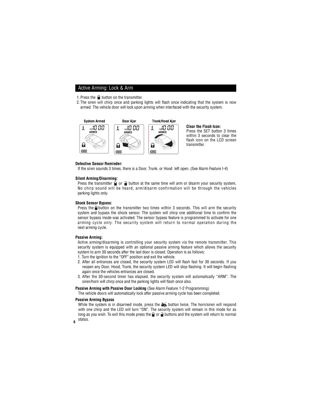 Magnadyne M11RF-LCD user manual Active Arming Lock & Arm 