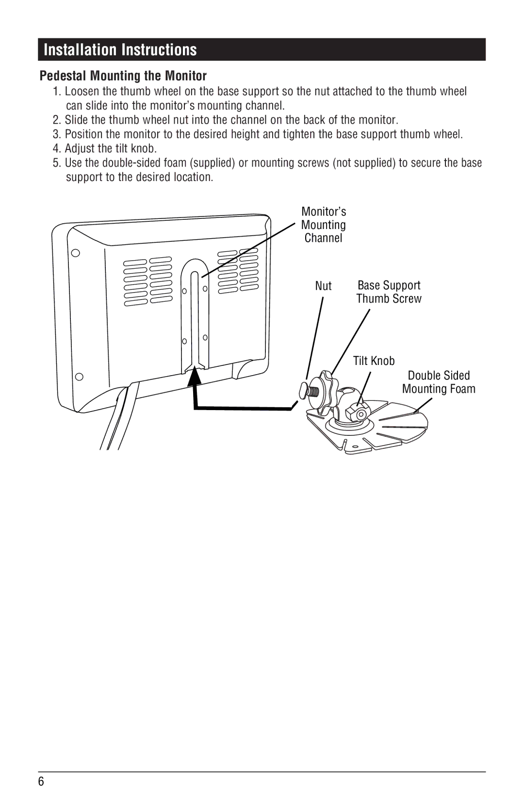 Magnadyne M135C-4 installation manual Installation Instructions, Pedestal Mounting the Monitor 