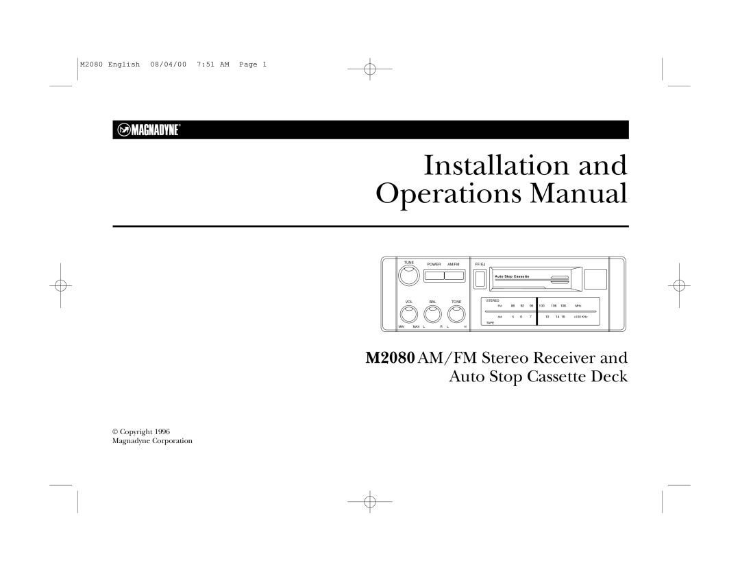 Magnadyne M2080 manual Installation Operations Manual 