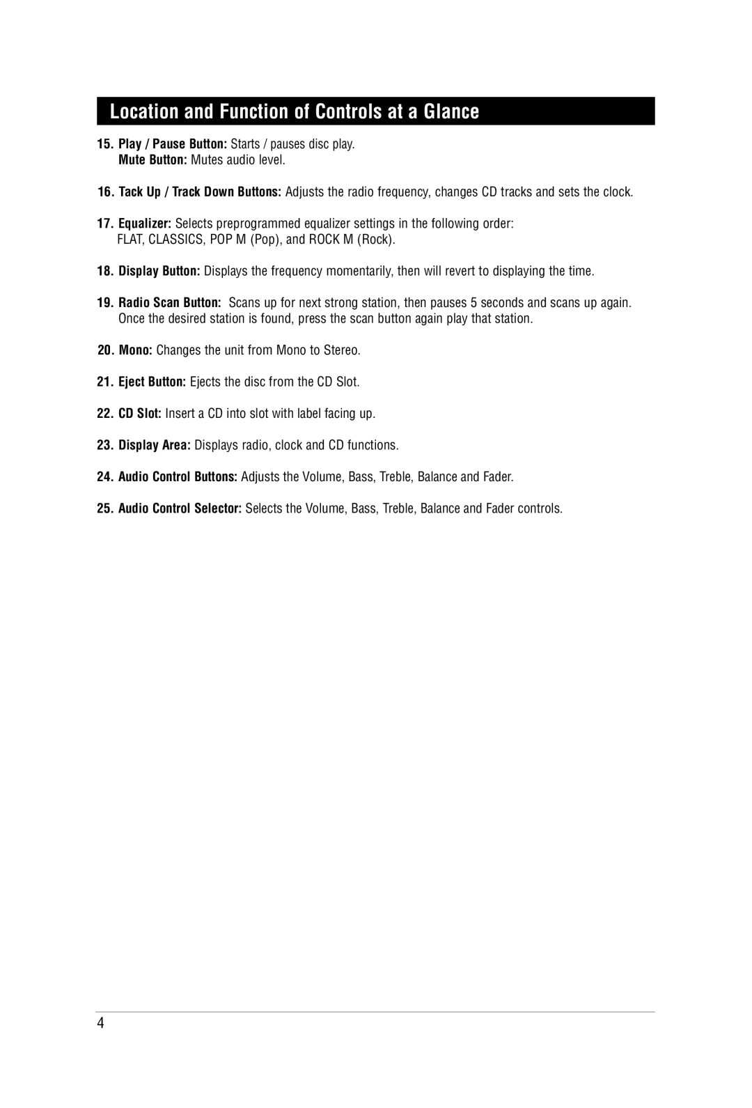 Magnadyne M3200CD manual Location and Function of Controls at a Glance 