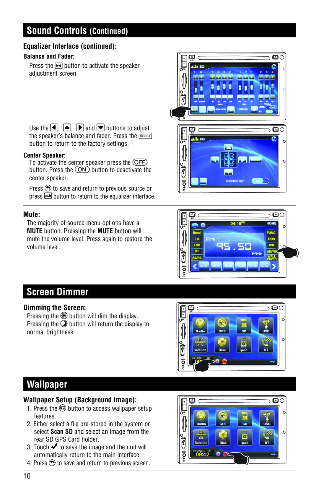 Magnadyne M4-LCD, M3-LCD installation manual Screen Dimmer, Wallpaper, Mute, Dimming the Screen 