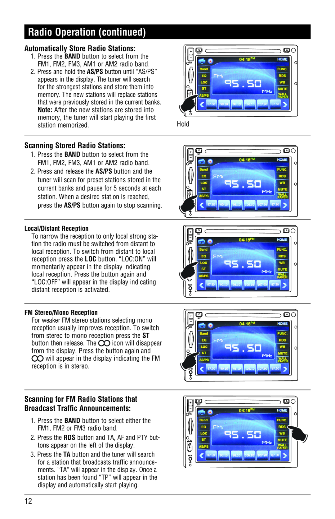 Magnadyne M4-LCD, M3-LCD Automatically Store Radio Stations, Scanning Stored Radio Stations, Local/Distant Reception 