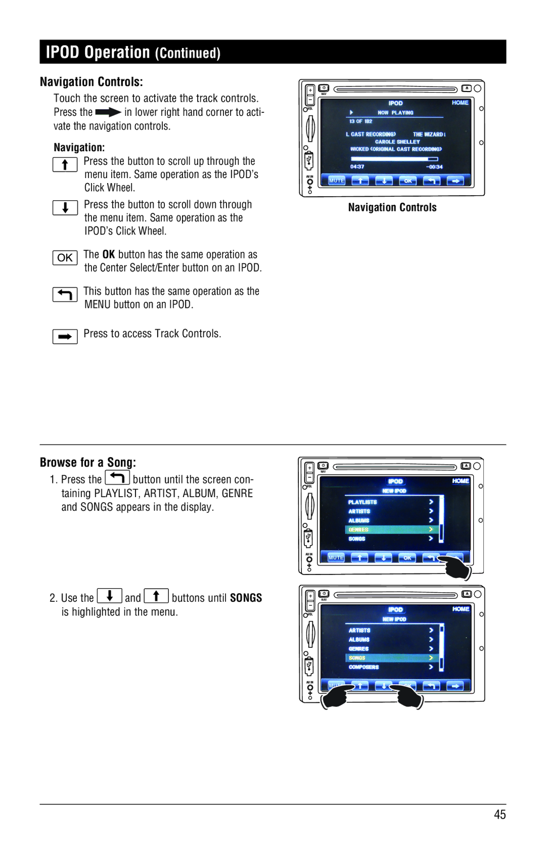 Magnadyne M3-LCD, M4-LCD installation manual Ipod Operation, Navigation Controls, Browse for a Song 