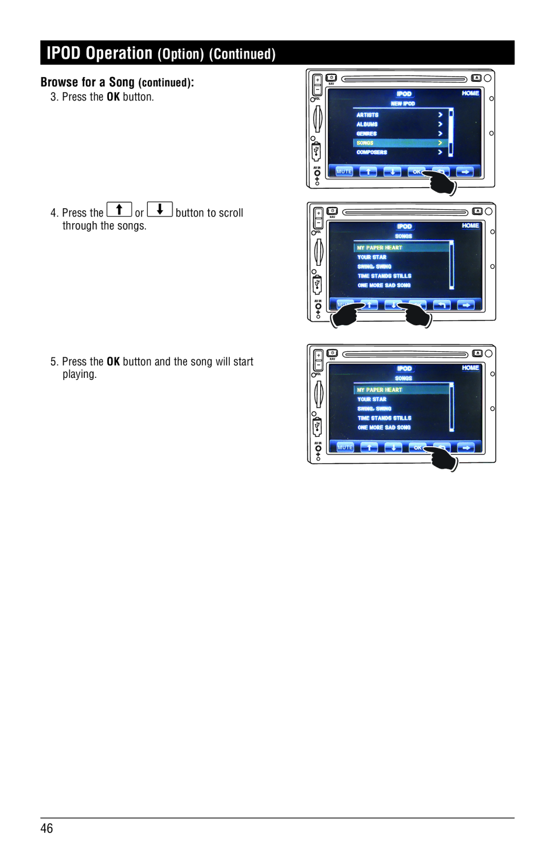 Magnadyne M4-LCD, M3-LCD installation manual Ipod Operation Option 