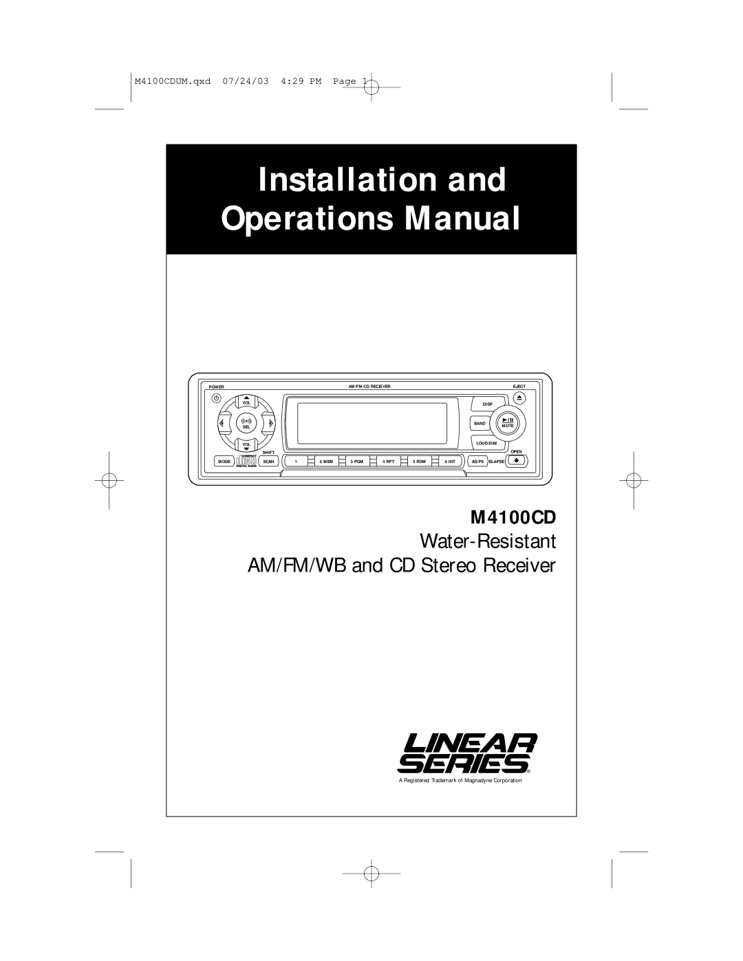 Magnadyne M4100CD manual Installation Operations Manual 