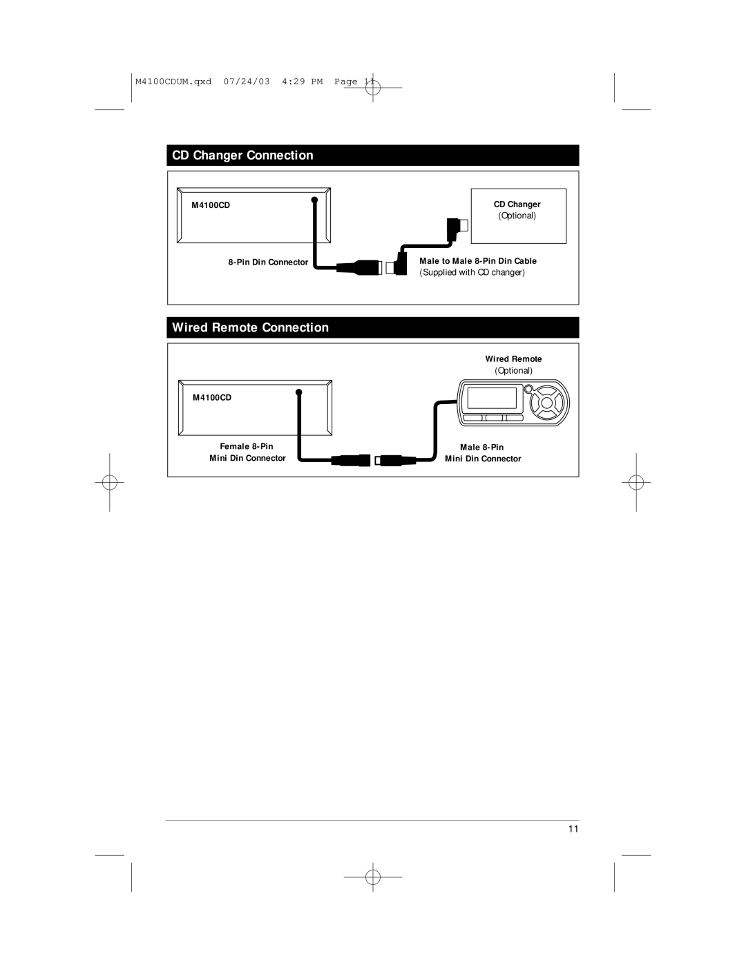 Magnadyne M4100CD manual CD Changer Connection, Wired Remote Connection 
