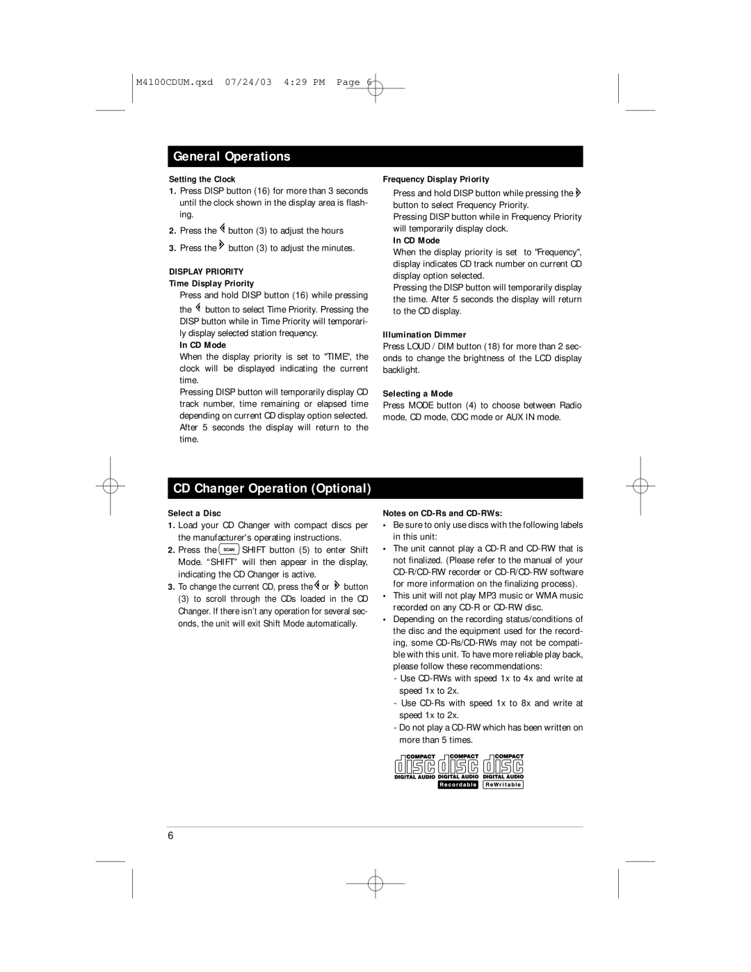 Magnadyne M4100CD manual General Operations 