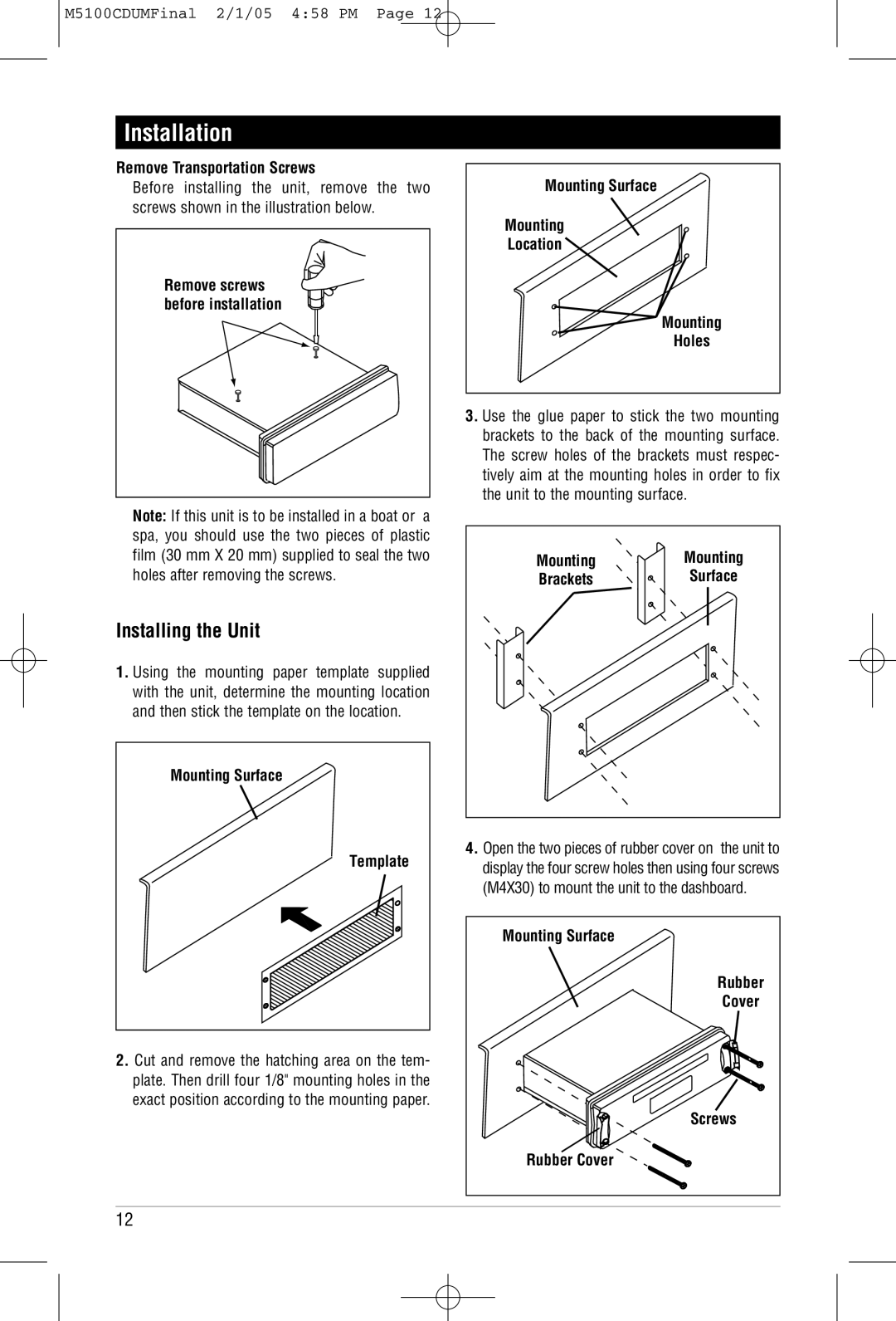 Magnadyne M5100CD operation manual Installation 