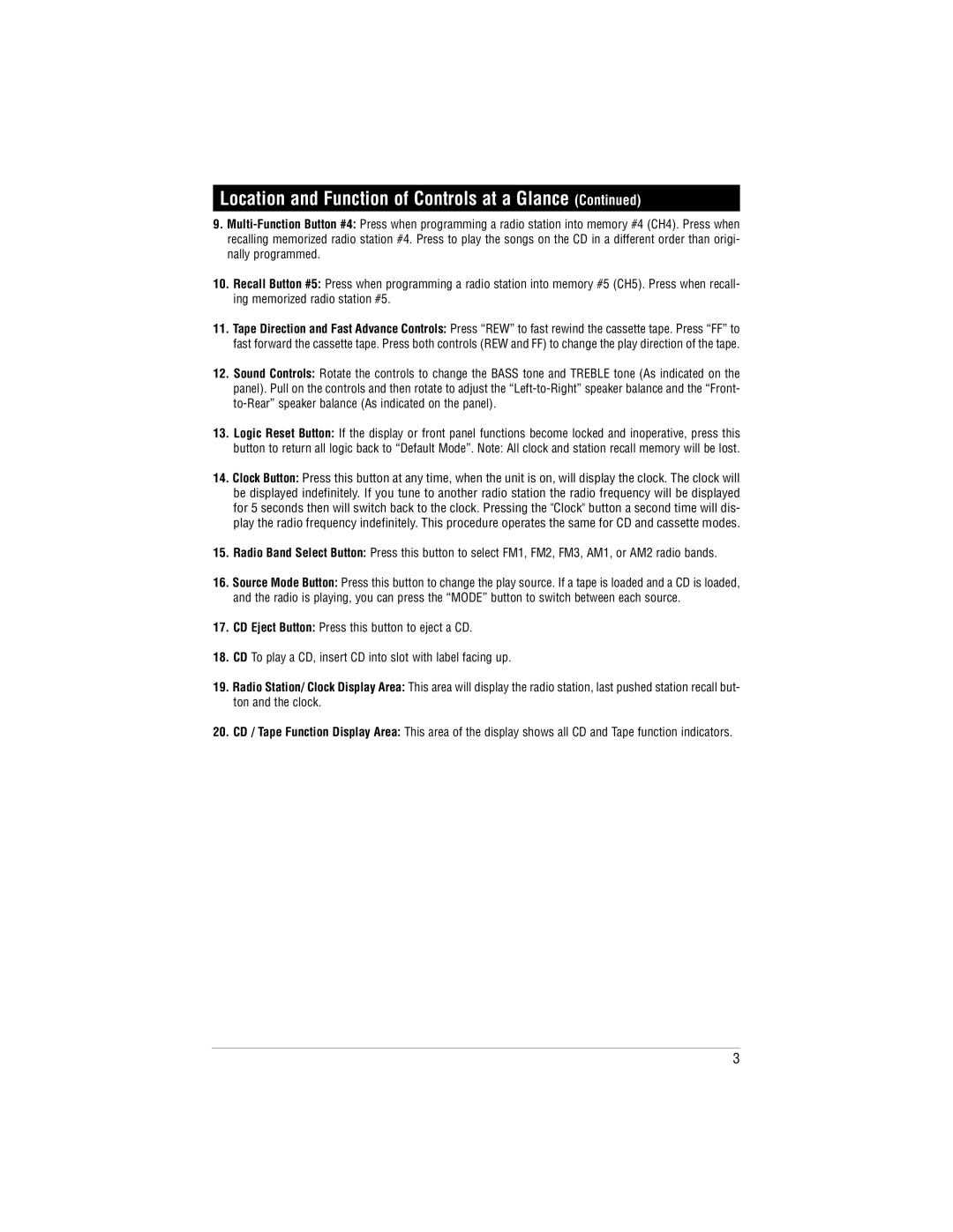 Magnadyne M9900 manual Location and Function of Controls at a Glance 