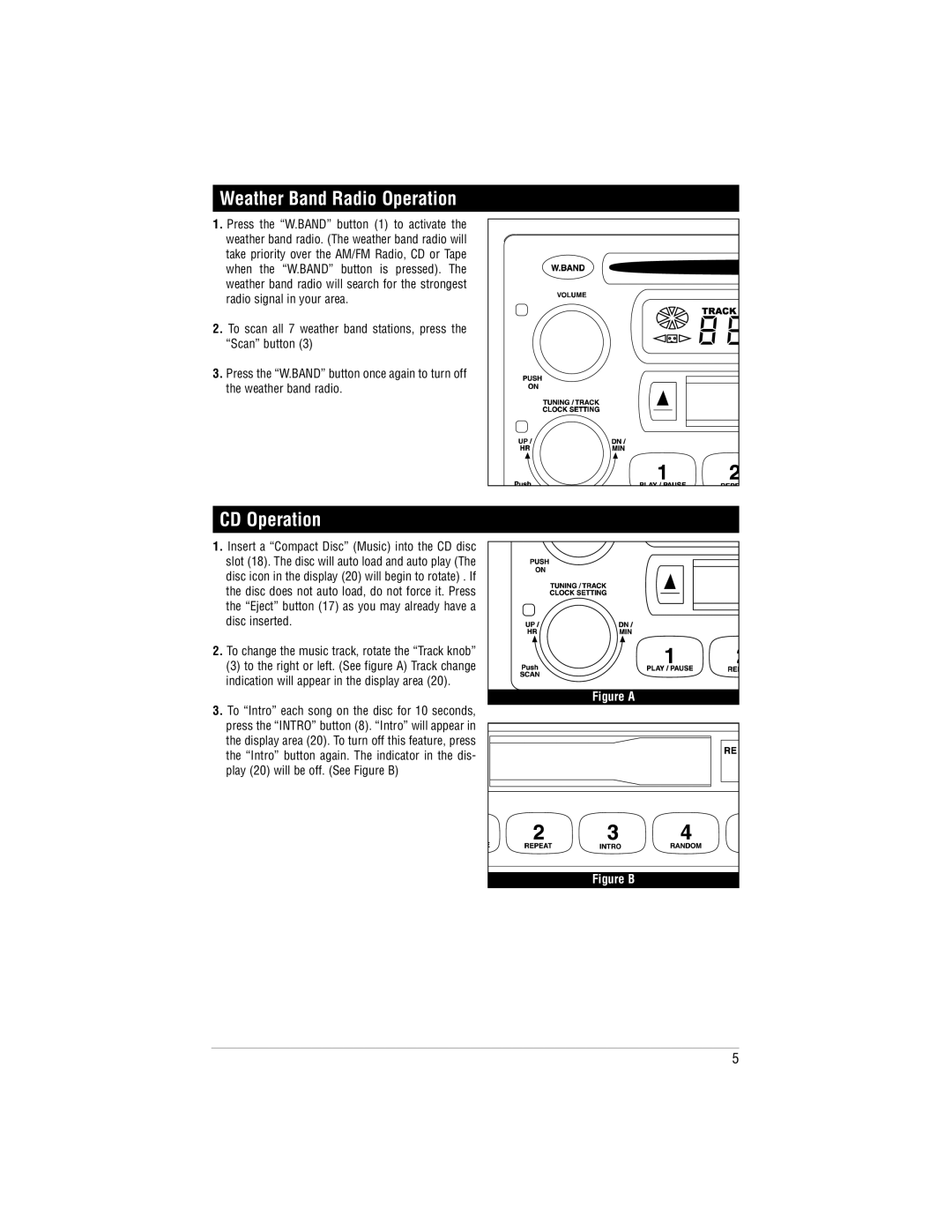 Magnadyne M9900 manual Weather Band Radio Operation, CD Operation 