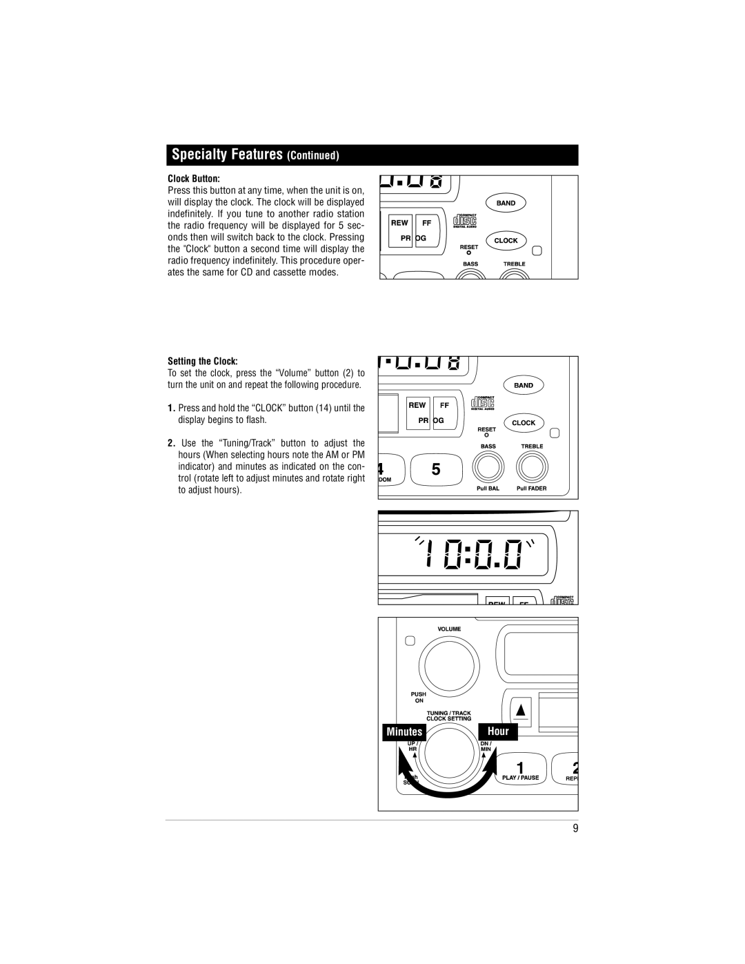 Magnadyne M9900 manual Clock Button, Setting the Clock 