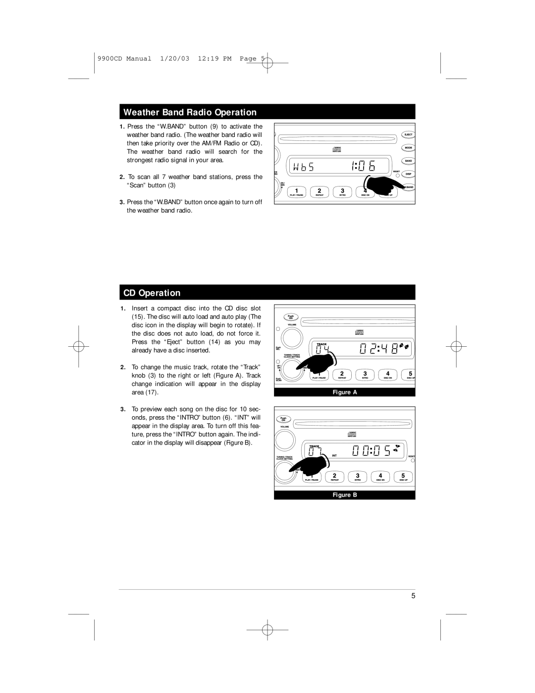 Magnadyne M9900CD manual CD Operation, Weather Band Radio Operation 