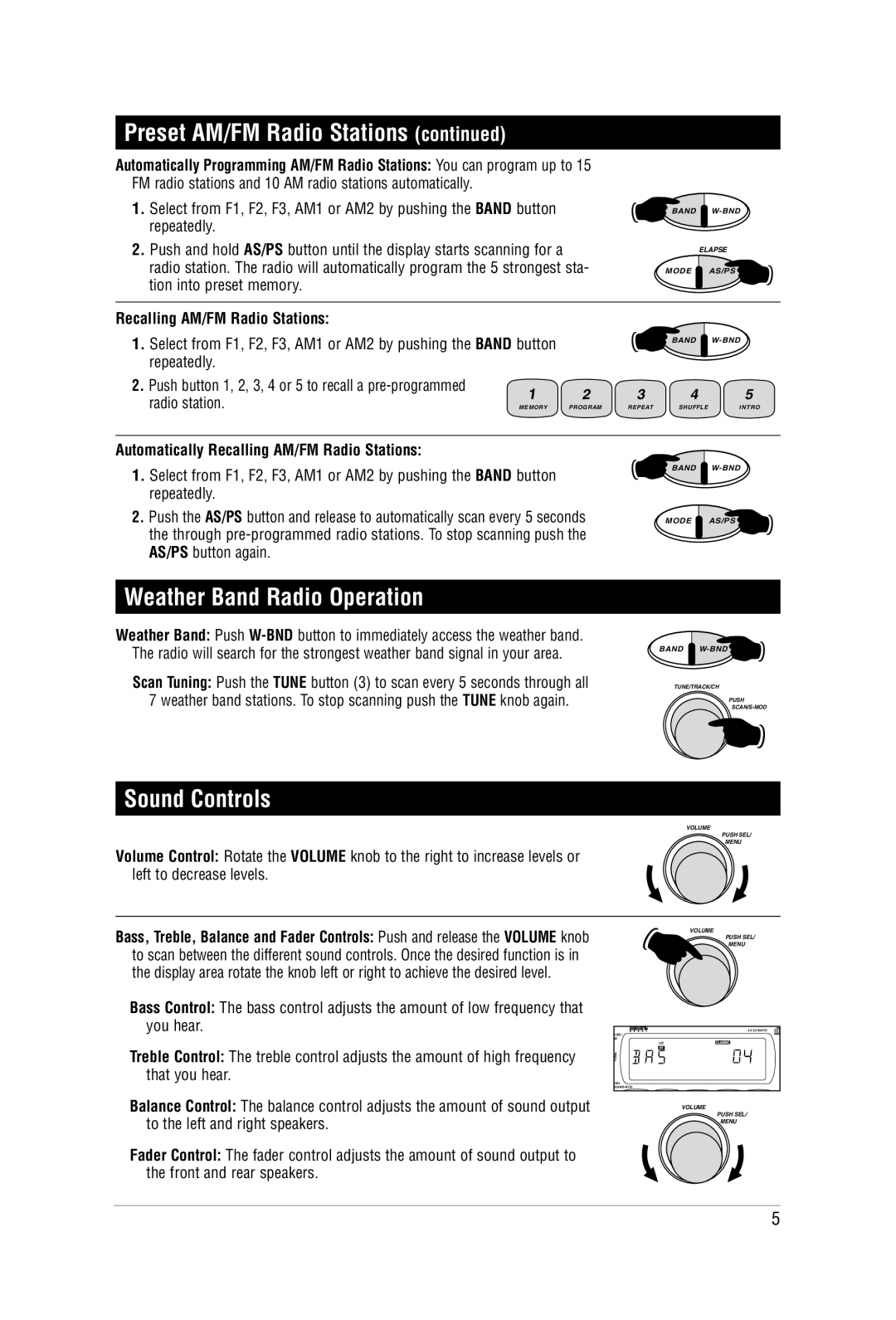 Magnadyne M9900CDS manual Weather Band Radio Operation, Sound Controls, Recalling AM/FM Radio Stations 