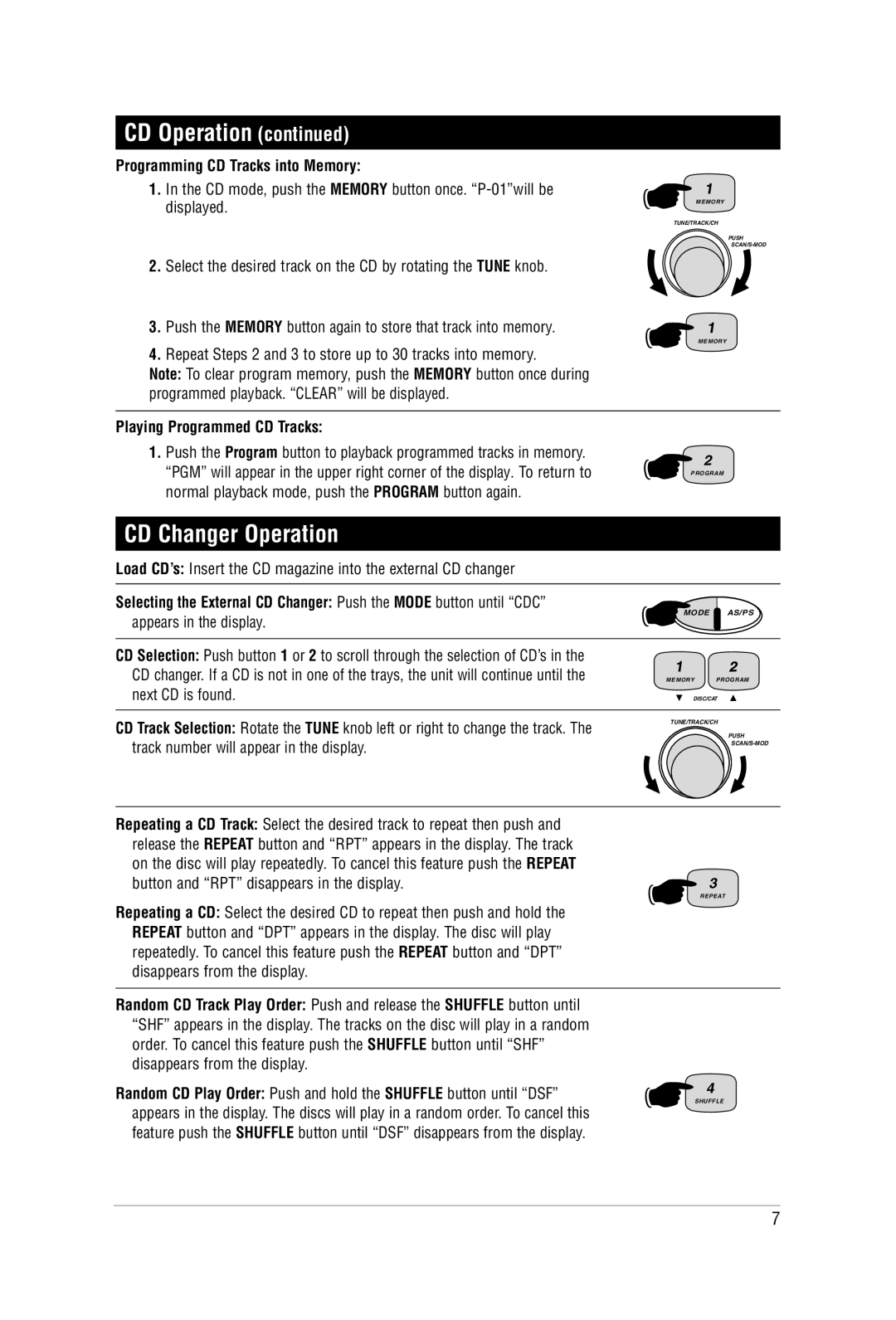 Magnadyne M9900CDS manual CD Changer Operation, Programming CD Tracks into Memory, Playing Programmed CD Tracks 