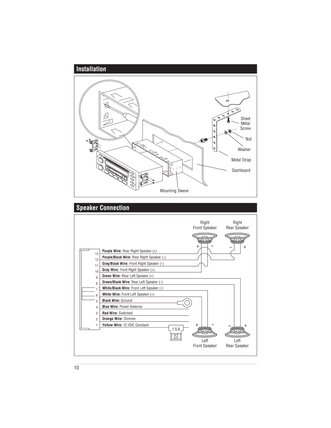 Magnadyne M9999 manual Speaker Connection 