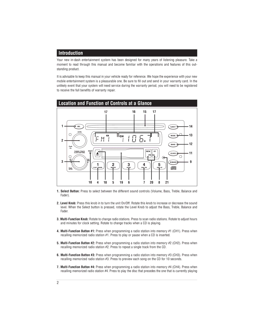 Magnadyne M9999 manual Introduction, Location and Function of Controls at a Glance 