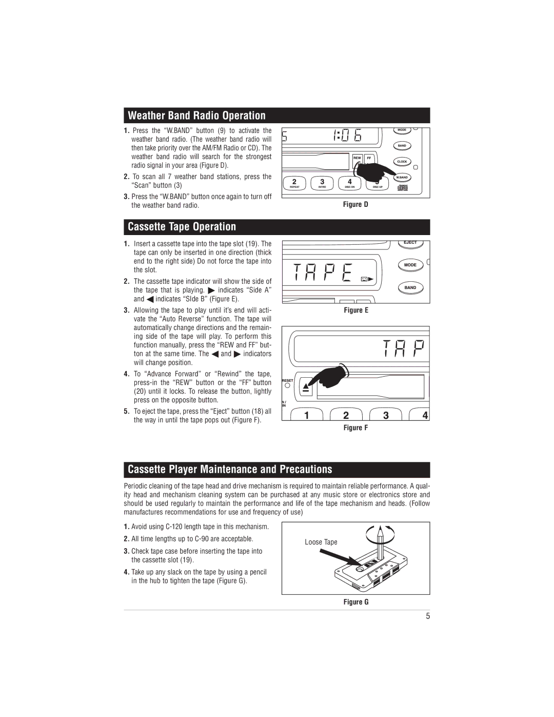 Magnadyne M9999 manual Cassette Tape Operation, Cassette Player Maintenance and Precautions 