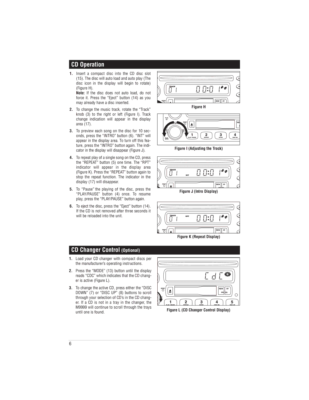 Magnadyne M9999 manual CD Operation, CD Changer Control Optional 