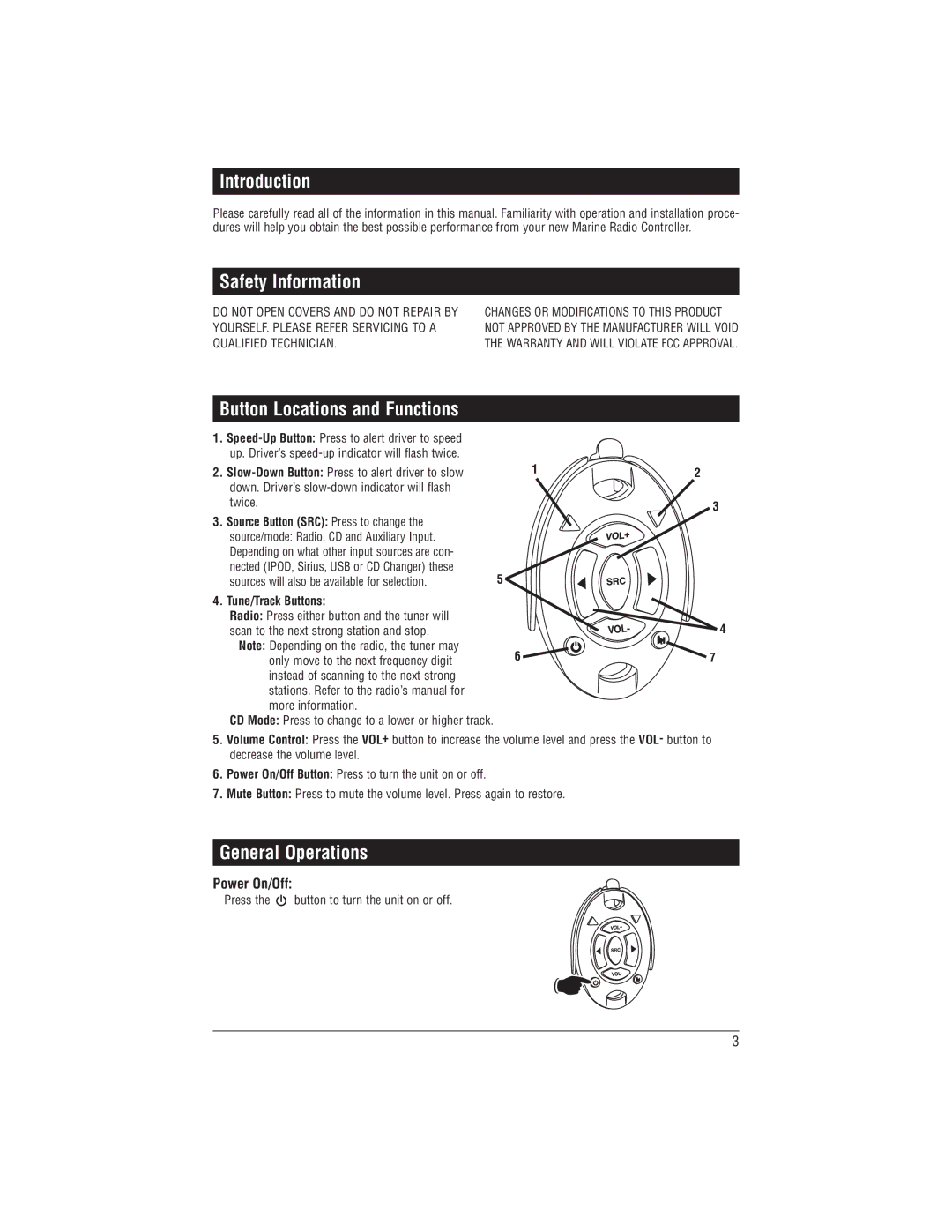 Magnadyne MRC-2U installation manual Introduction, Safety Information, Button Locations and Functions, General Operations 