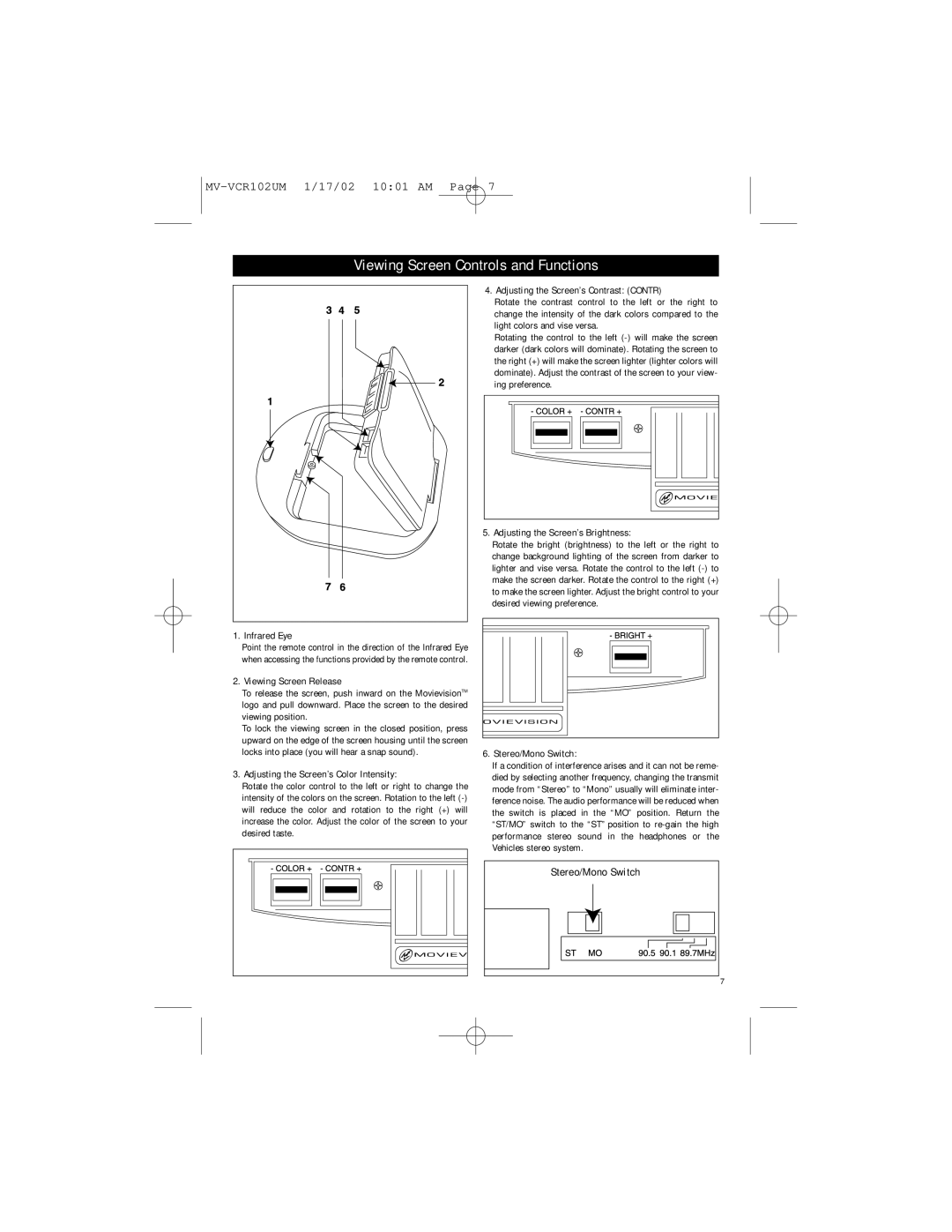 Magnadyne MV-1002 owner manual Viewing Screen Controls and Functions 